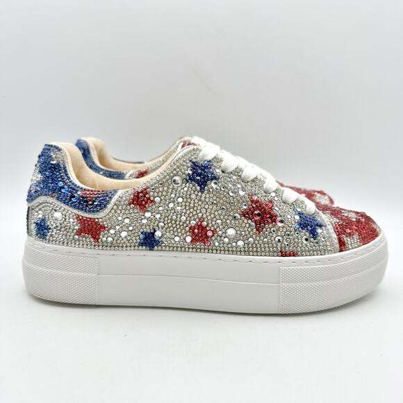 Betsey Johnson Womens Sidny Sneakers US 6 M Red White Blue Stars Rhinestone EUC - Picture 3 of 13